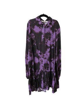 Girl's H&M Purple Black Tie-Dye Long-Sleeve Buttoned Dress 12